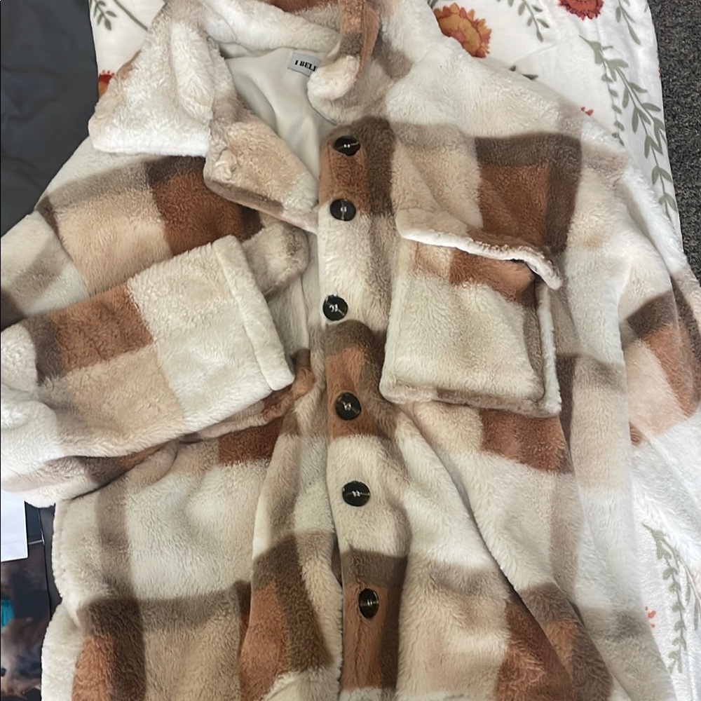 Plaid Fleece Button-Up Jacket